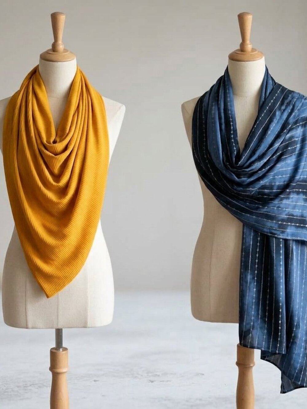 Polyester Fashion Rectangle Scarfs Wraps | Blue Black | Textured Yellow Gold